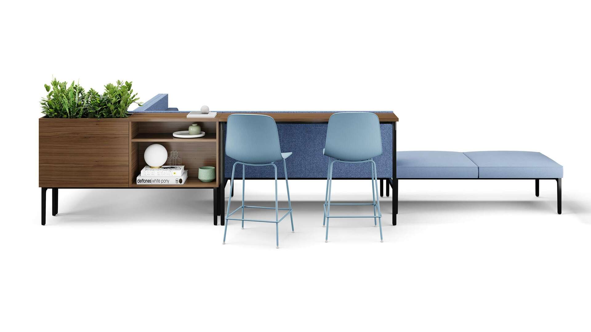 Stylex, The Free Address modular furniture system offers a single, integrated solution for today’s wide variety of work